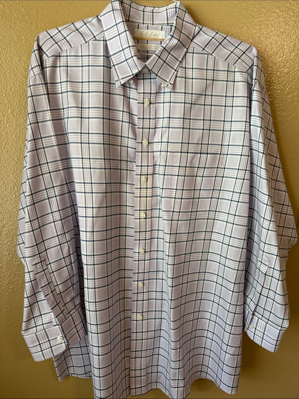Gold Label by Round Tree and York Mens White & Navy Windowpane Button-Down Shirt